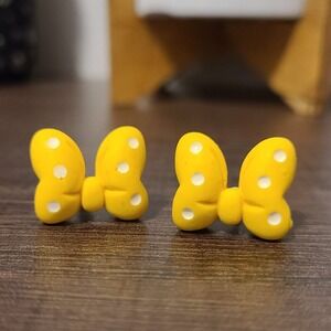 Handmade Yellow Bow Stud Earrings Polka‎ Dot Cute Fun Fashion Jewelry NEW